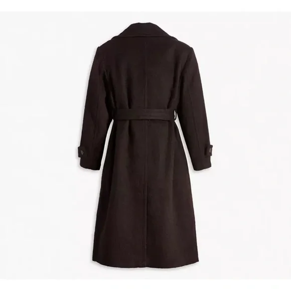 NWT Levi’s Brown Wool Blend Wooly Trench Belted Oversized Coat Peacoat XS​